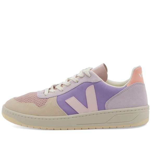 NWT!!! Veja V-10 Leather & Suede Low-Top Sneaker Multi Lavender - Picture 13 of 16